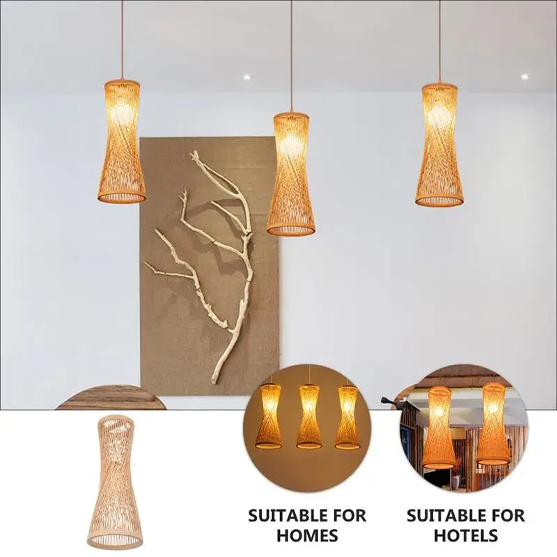 Japanese Bamboo Woven Pendant Light in Natural Finish