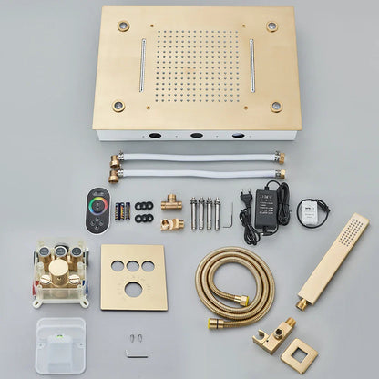 DecorBites™ Brushed Gold LED Rainfall Shower Set with Thermostatic Faucet