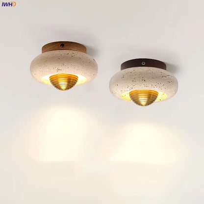 DecorBites™ LED Ceiling Lamp Natural Yellow Travertine Walnut Wood Ceiling Lights