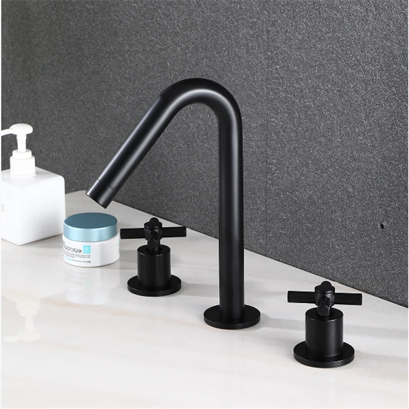 DecorBites™ Gold Basin Faucet: Black Brass Widespread Bathroom Tap with Chrome Finish