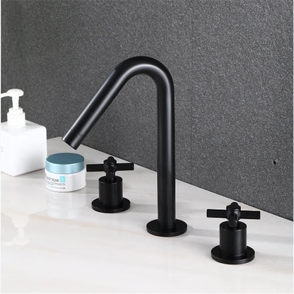 DecorBites™ Gold Basin Faucet: Black Brass Widespread Bathroom Tap with Chrome Finish