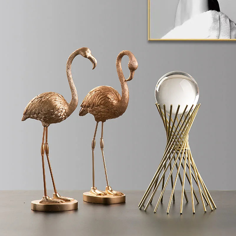 DecorBites™ Golden Flamingo Resin Figurines: Luxury Animal Decor for Home & Office