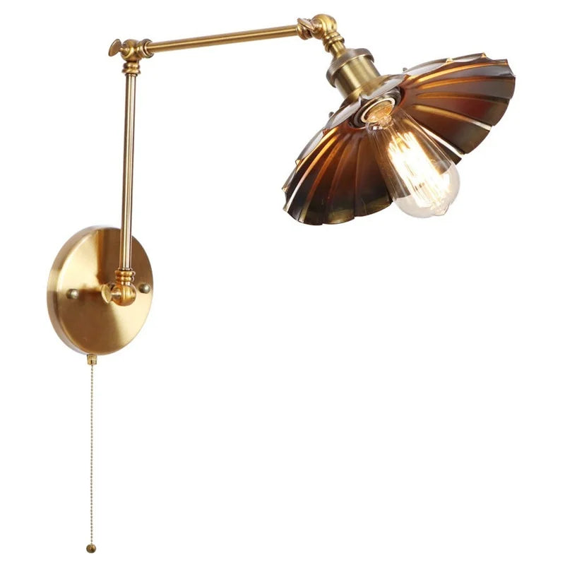 DecorBites™ Gold LED Industrial Wall Lamp with Pull Chain Switch