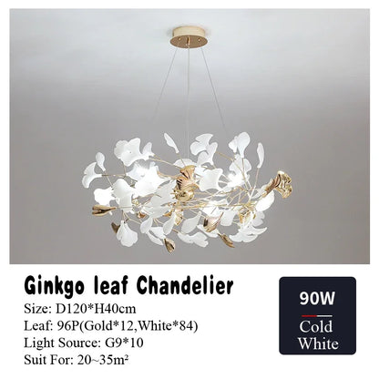 ثريا LED بتصميم أوراق الجنكة من DecorBites™ لغرفة المعيشة وغرفة الطعام وغرفة النوم