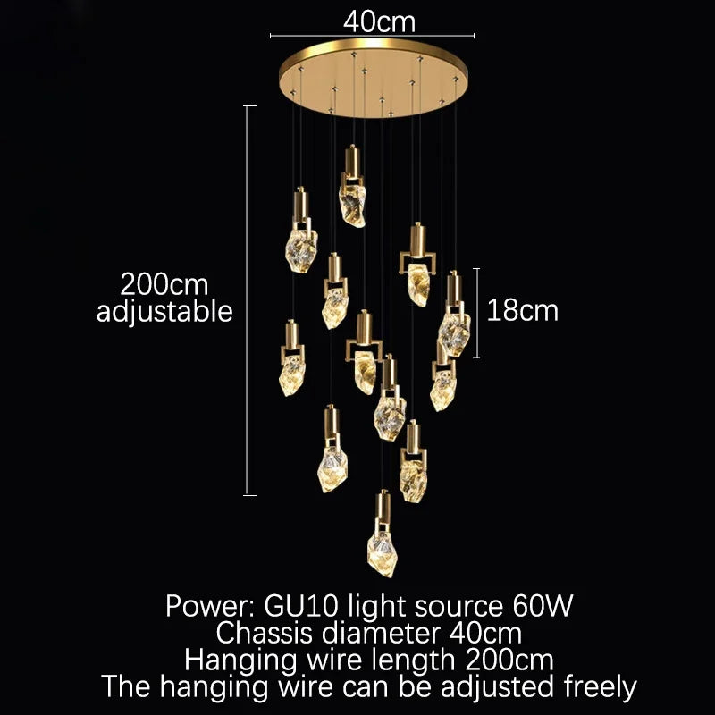 DecorBites™ Elegant Diamond Crystal Chandelier LED Light Fixture Gold Home Decor