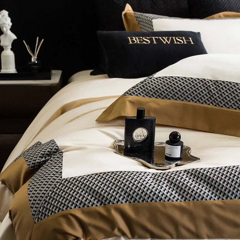 Conjunto de Ropa de Cama de Algodón Egipcio Luxe™ Decorbites - Cubrecama de Tamaño Queen King Sábana Plana Fundas de Almohada