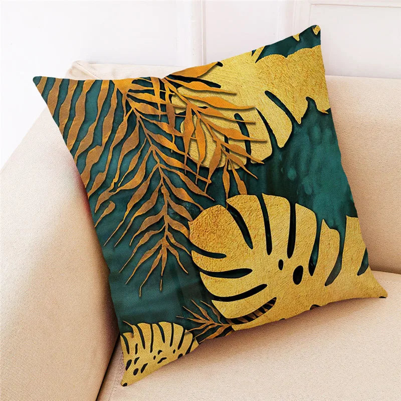 غطاء وسادة من الكتان بنقشة أوراق الجنكة من DecorBites™ للديكور المنزلي العصري وغرفة المعيشة