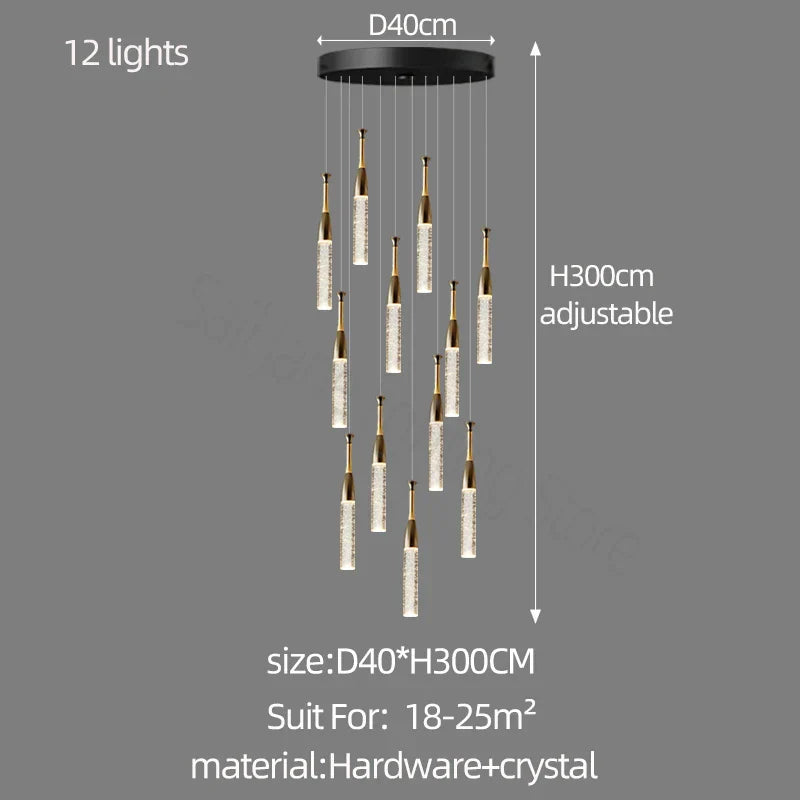 DecorBites™ Crystal Chandelier: Modern Luxury Spiral Staircase Living Room & Bedroom Lighting