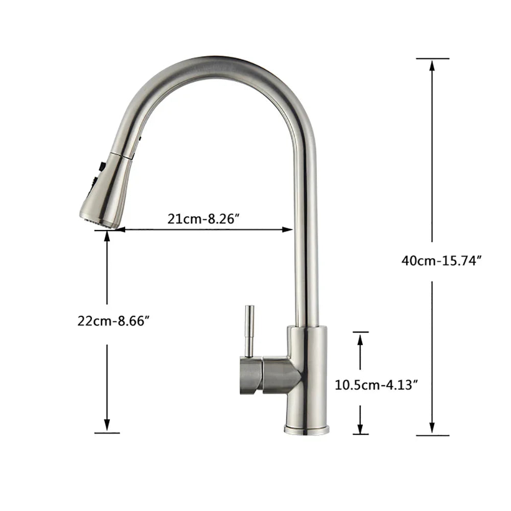 DecorBites™ Brushed Nickel Kitchen Faucet with Flexible Pull Out Nozzle and Stream Sprayer