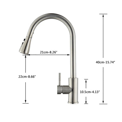 DecorBites™ Brushed Nickel Kitchen Faucet with Flexible Pull Out Nozzle and Stream Sprayer