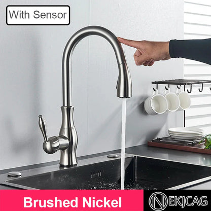 DecorBites™ Gold Sensor Kitchen Faucet Pull Out Touch Control Mixer Tap Sink Crane