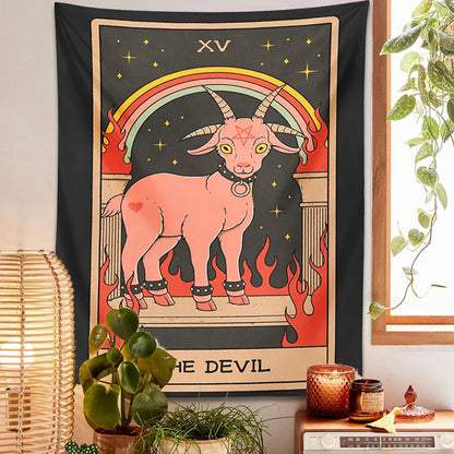 Decobites Devil Tarot Goat Wall Hanging Tapestry - Home Decor Hippie Dorm Room