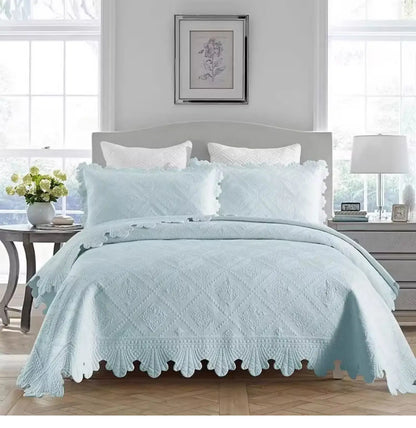 Decobites 100% Cotton Embroidery Quilt Set, Queen Size Bedspread with Pillowcase