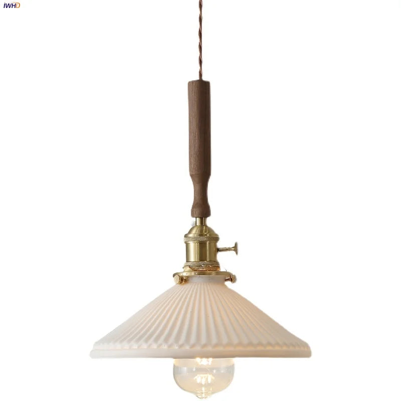 DecorBites™ Ceramic Walnut Wood Pendant Light Fixture - Adjustable LED Lamparas for Study Aisle