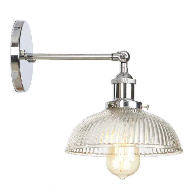 Chrome Glass Ribbed Stairway Sconce