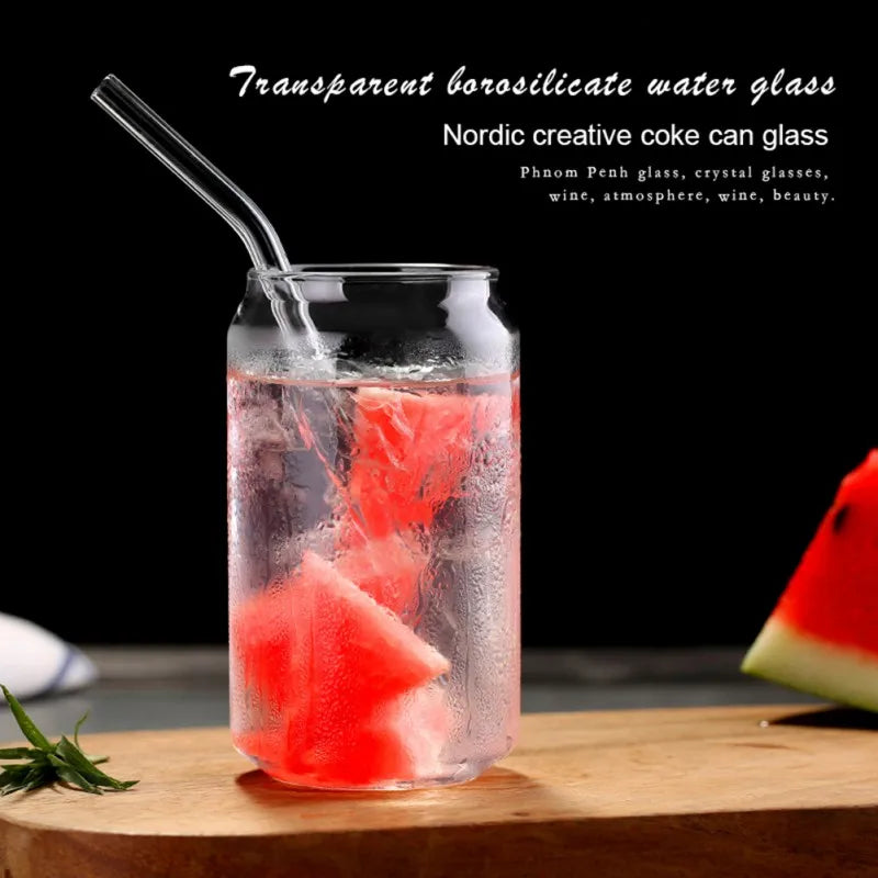 كوب بيرة زجاجي كبير على شكل علبة من ديكوربايتس™ سعة 574 مل، أدوات شرب متينة من زجاج البورسليكات