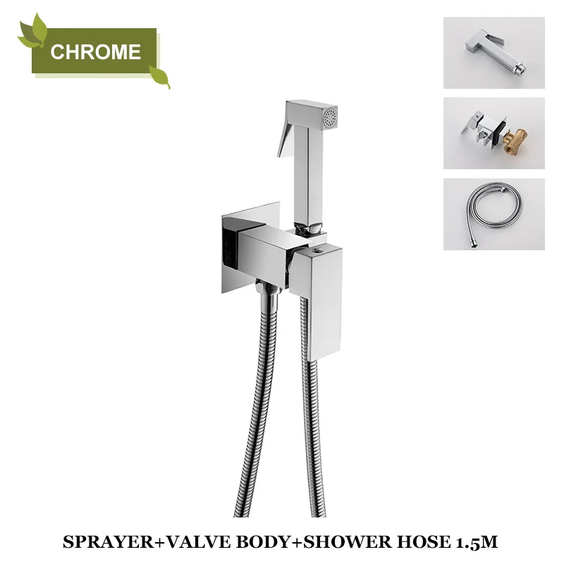 DecorBites™ Bidet Faucet Shower Mixer: Cold Hot Water Tap, Brass, Square Sprayer Head