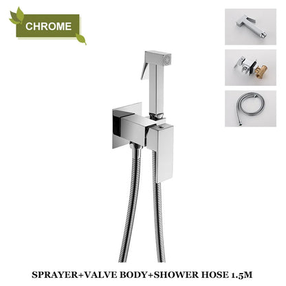 DecorBites™ Bidet Faucet Shower Mixer: Cold Hot Water Tap, Brass, Square Sprayer Head