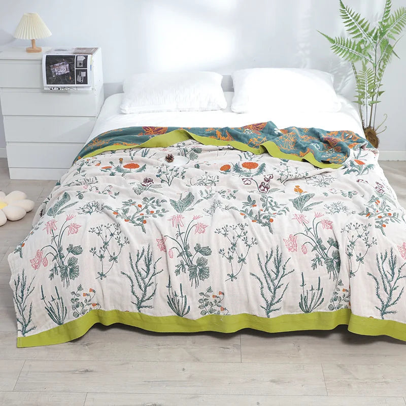 DecorBites™ Japanese Cotton Single Bedspread with Pillow Towel - Floral Birds Design