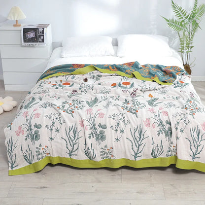 DecorBites™ Japanese Cotton Single Bedspread with Pillow Towel - Floral Birds Design