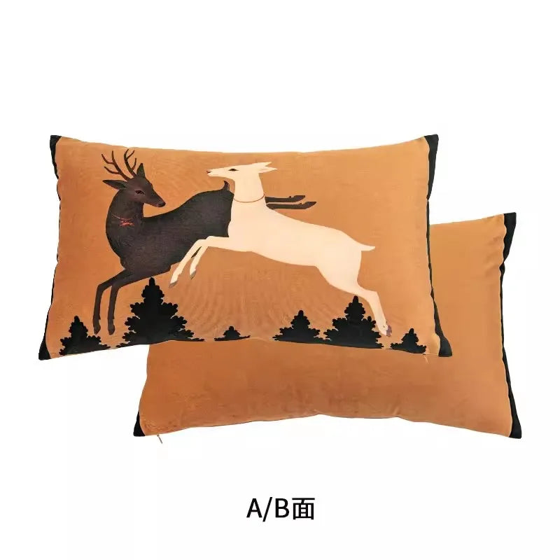 DecorBites™ Handmade Reindeer Applique Embroidery Christmas Cushion Cover - Festive Xmas Holiday Decor