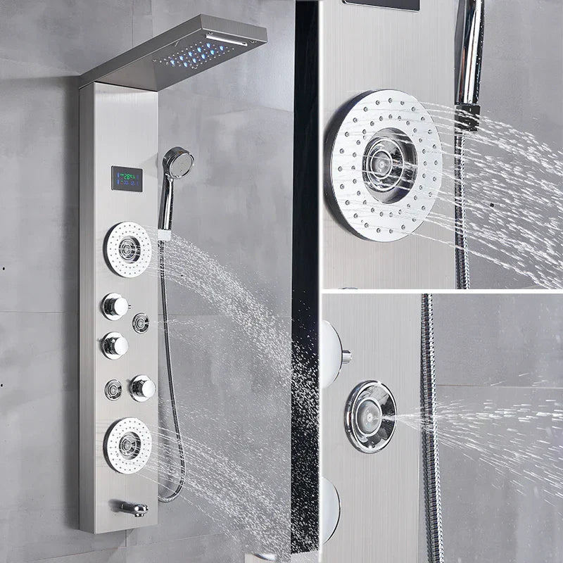 DecorBites™ LED Shower Panel Column Faucet with Rainfall Waterfall, Back Jet, Mixer Tap