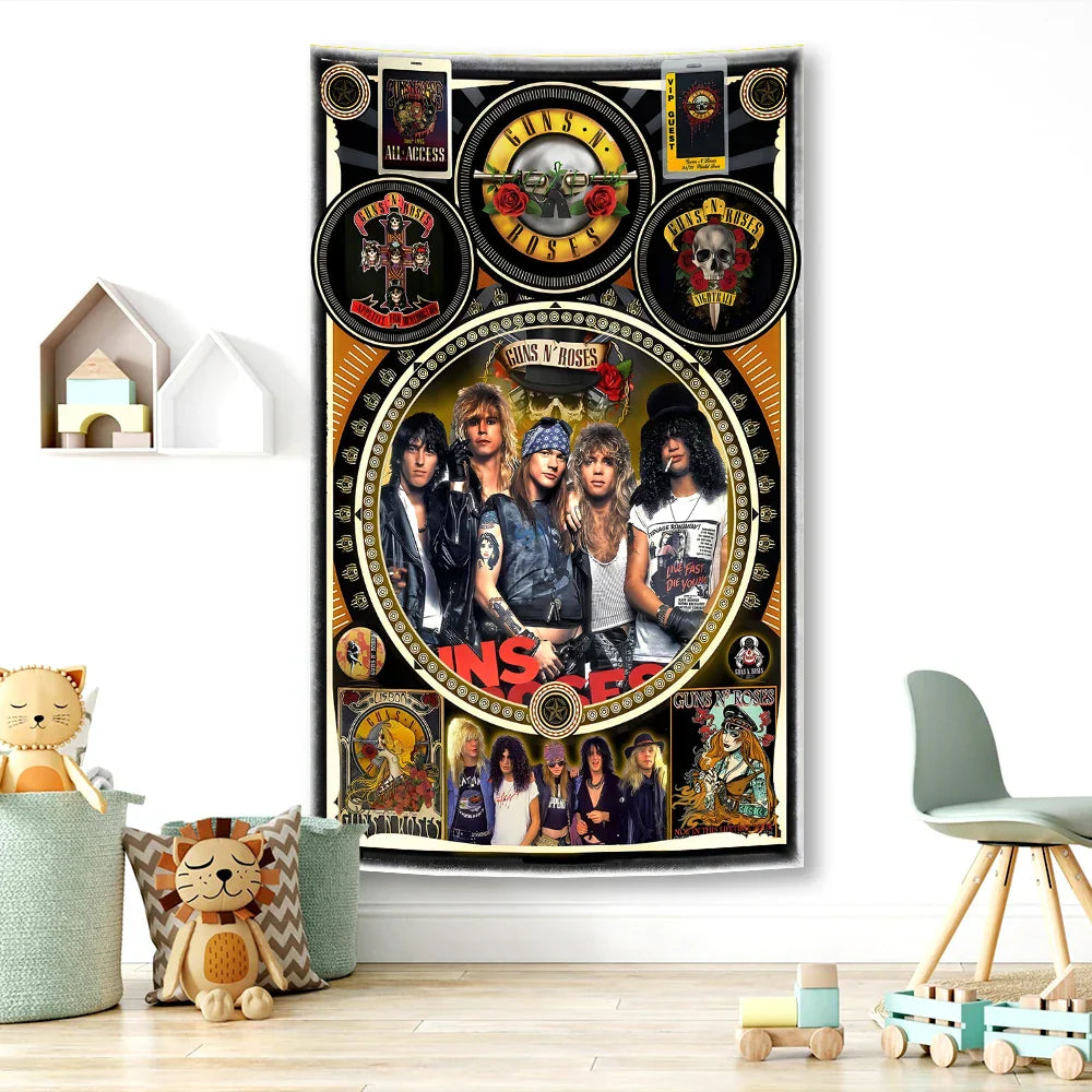 Guns N Roses Band Wall Tapestry - Decobites Music Room Decor Art Piece