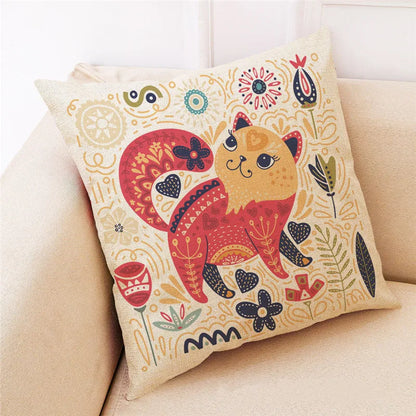 DecorBites™ Cartoon Cat Linen Pillowcase: Modern Home Decor for Sofa, Kids Room, Bed