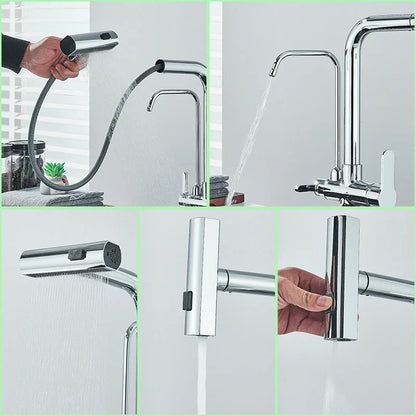 DecorBites™ 3-Mode Waterfall Kitchen Faucet with 360° Rotation and Pull Out Spray