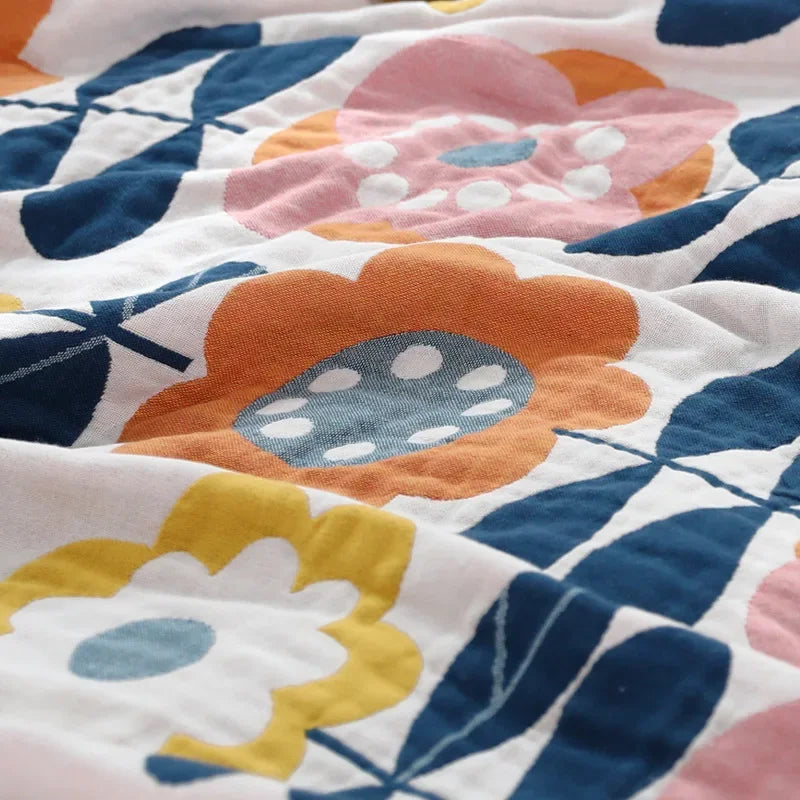 DecorBites™ Japanese Cotton Gauze Flower Blanket: Soft and Breathable Summer Throw