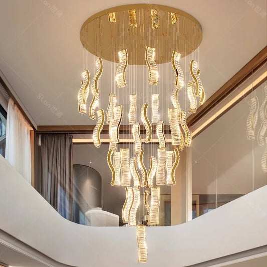 DecorBites™ Crystal Chandelier Stair Pendant: Modern Living Room Interior Lighting