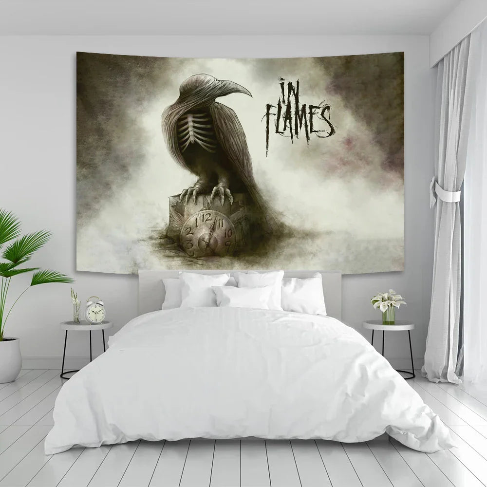 In Flames Tapestry - Death Metal Band Album Cover Wall Art for Living Room by Decobites