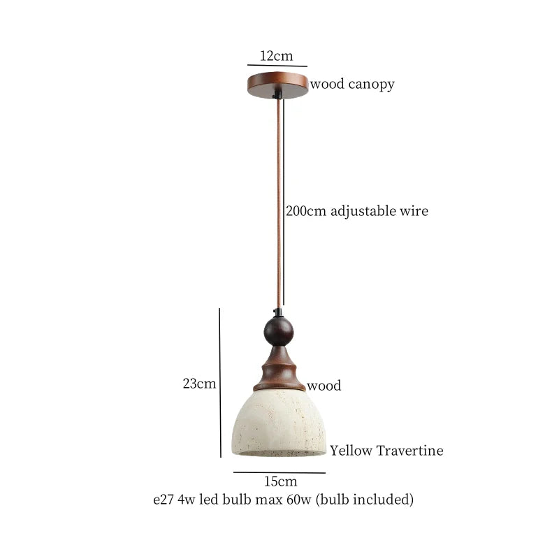 DecorBites™ LED Pendant Lights Yellow Travertine Wood Hanging Lamp for Bedroom Dining Room