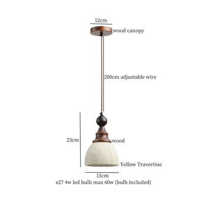 DecorBites™ LED Pendant Lights Yellow Travertine Wood Hanging Lamp for Bedroom Dining Room