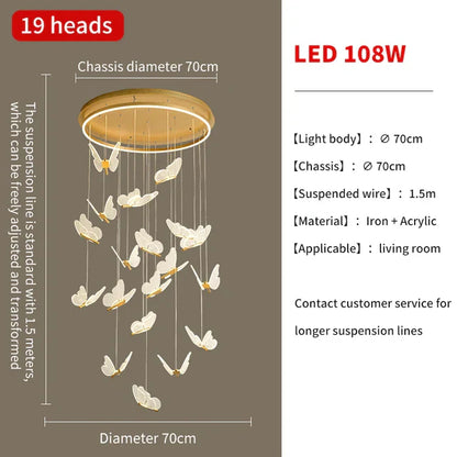 Lámparas colgantes DecorBites™ Gold LED con forma de mariposa para escaleras, sala de estar y dormitorio.