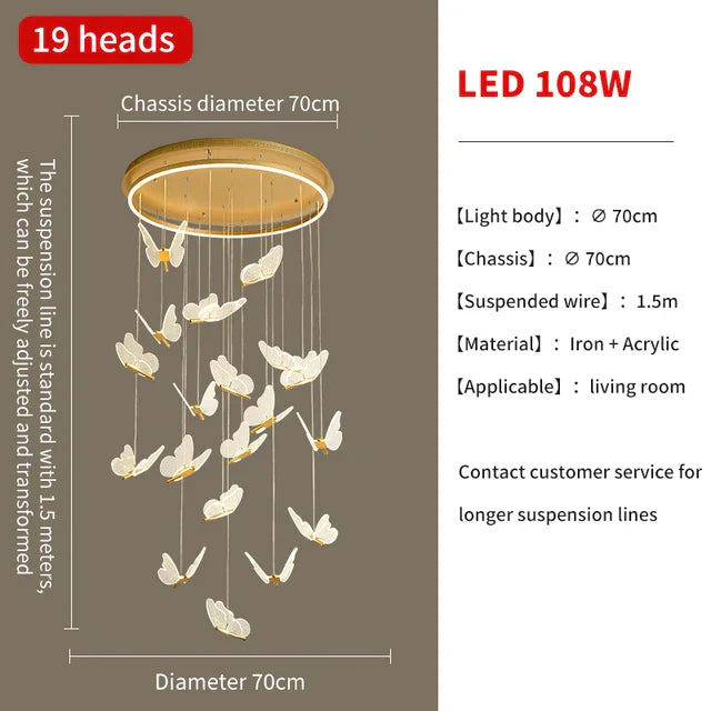Luces colgantes de mariposa LED Gold™ Decorbites para escaleras de casa, sala de estar, dormitorios, candelabros