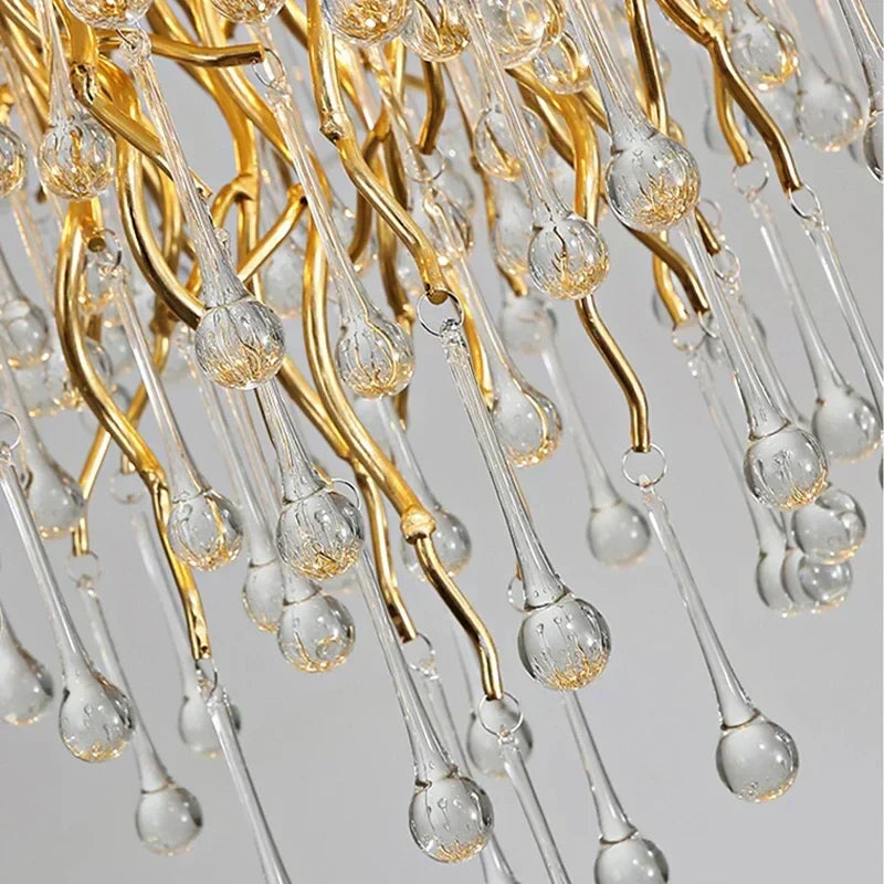 DecorBites™ Branch-shaped Golden Crystal Chandelier for Villa Bedroom and Living Room