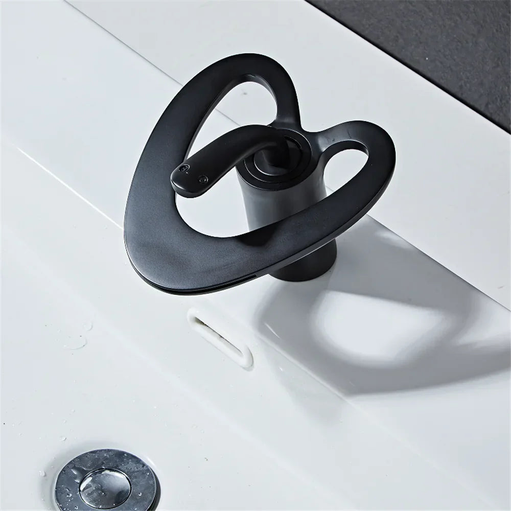 DecorBites™ Black Gray Brass Waterfall Basin Faucet Hot Cold Mixer Tap White Gold