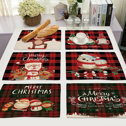 DecorBites™ Christmas Linen Dining Table Mats - Festive Home Decor with Santa Claus Print