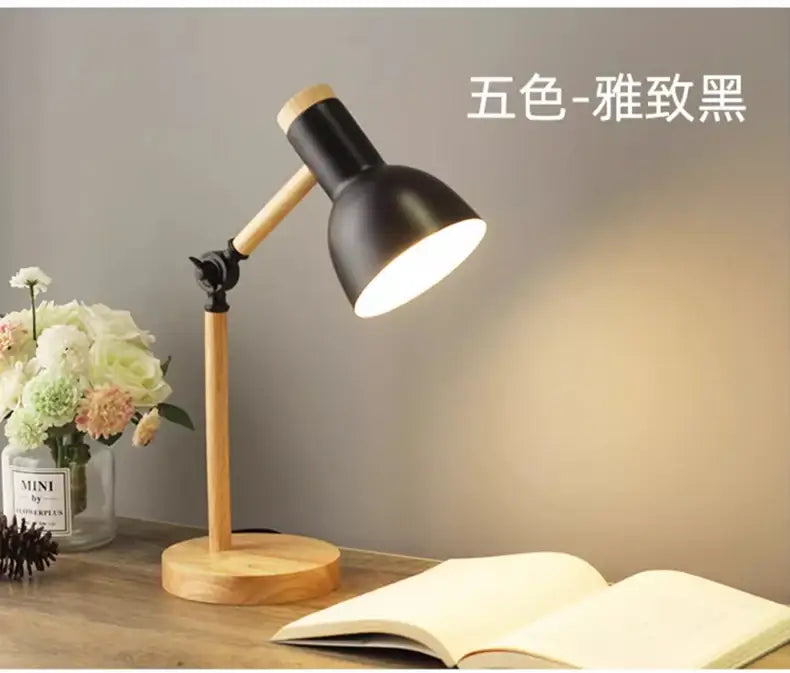 DecorBites™ Creative Nordic Table Lamp Wooden Art LED Turn Head Simple Bedside Desk Light/Eye Protection