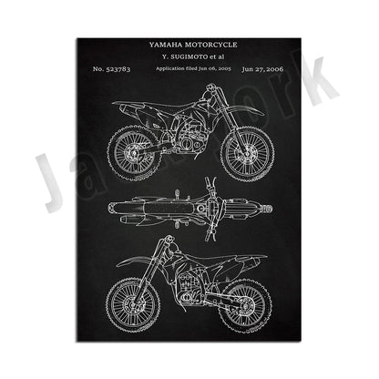 DecorBites™ Dirt Bike Patent Blueprint Poster Canvas Wall Art
