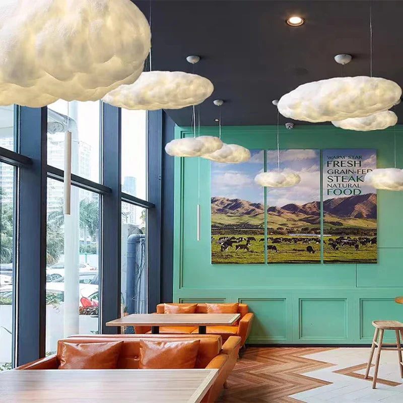 DecorBites™ Cloud Chandelier: Silk Cotton LED Suspension Nursery School Hanging Lamp