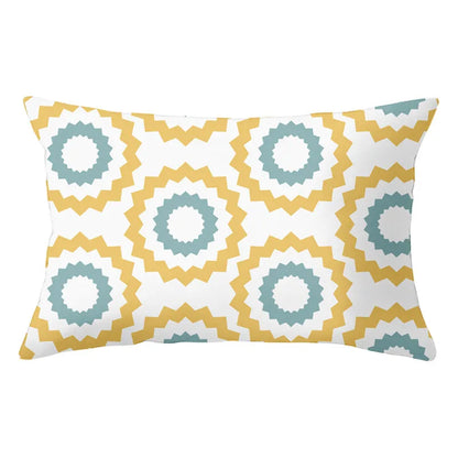Funda de almohada rectangular curva con rayas geométricas DecorBites™ - Cojines decorativos para sofá en amarillo y azul