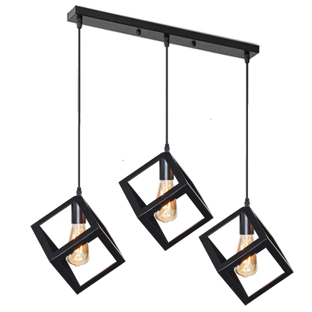 Lámpara colgante cuadrada geométrica negra DecorBites™ para isla de cocina, dormitorio, pasillo