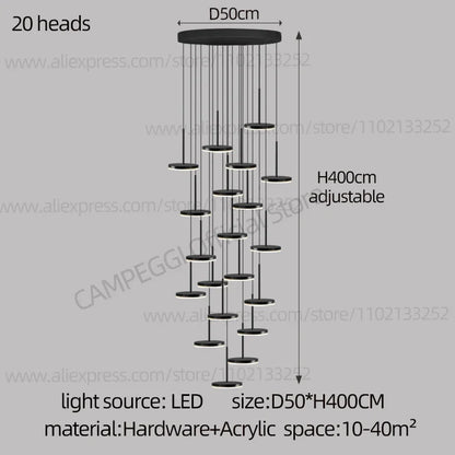 DecorBites™ Golden Black LED Long Chandelier for Home, Restaurant, and Cafe