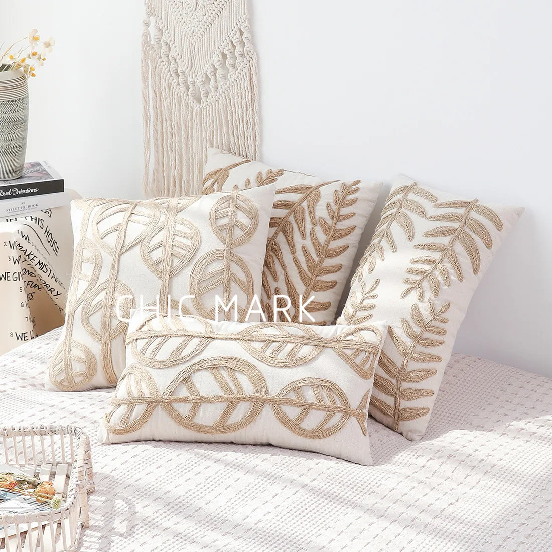 Funda de Almohada Bordada con Hojas Decorbites™ - 45*45 Cojín Decorativo para Sala de Estar