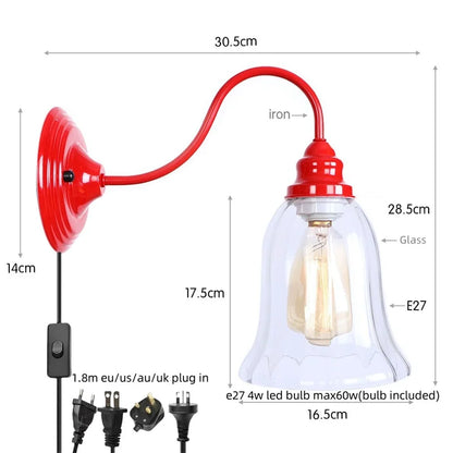 Decorbites™ Luces de Pared LED Rojas Edison - Lámpara de Mesa Industrial Vintage de Hierro