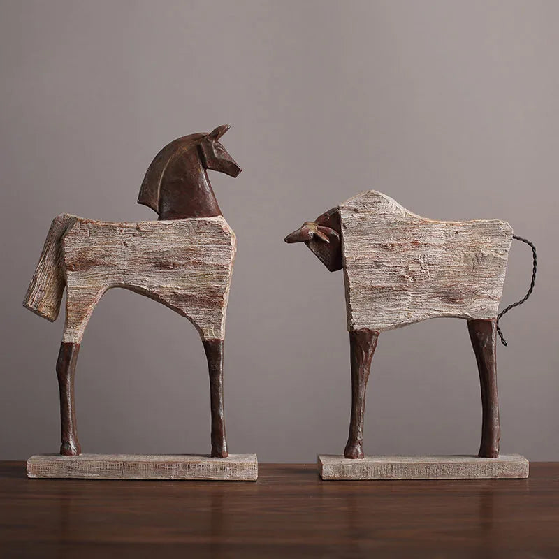 DecorBites™ Horse Sculpture: Handmade Wood Grain Design, Animal Figurine for Home Decor