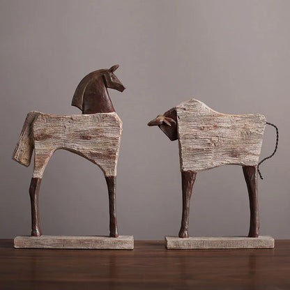DecorBites™ Horse Sculpture: Handmade Wood Grain Design, Animal Figurine for Home Decor