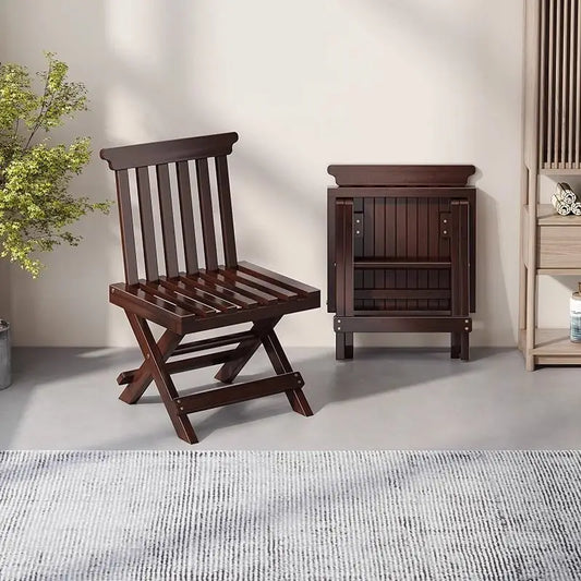 DecorBites™ Bamboo Low Stool with Backrest - Portable Household Folding Mazza Chair